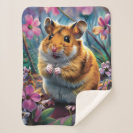 Manta Sherpa Hámster entre las flores rosadas