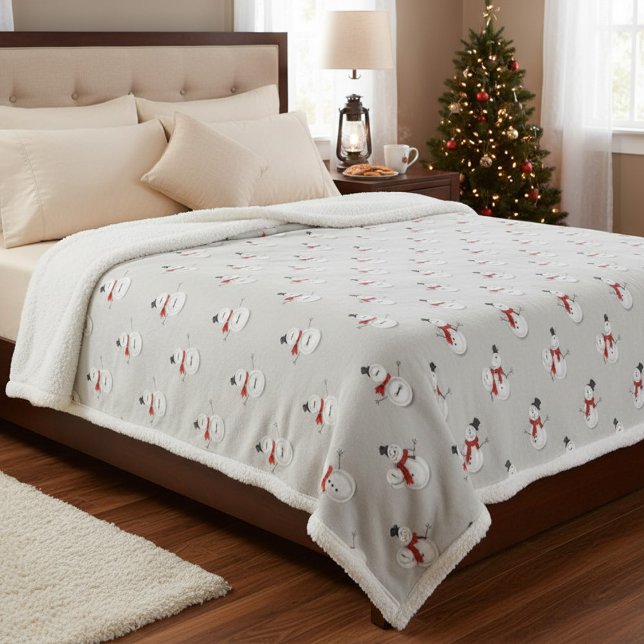 Manta Sherpa Hand-Drawn Snowmen on Grey Winter  (Subido por el creador)