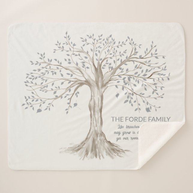 Manta Sherpa Hand Drawn Tree Personalized Family Quote Ivory (Anverso (horizontal))