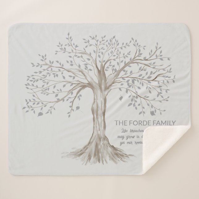 Manta Sherpa Hand Drawn Tree Personalized Quote Light Gray (Anverso (horizontal))