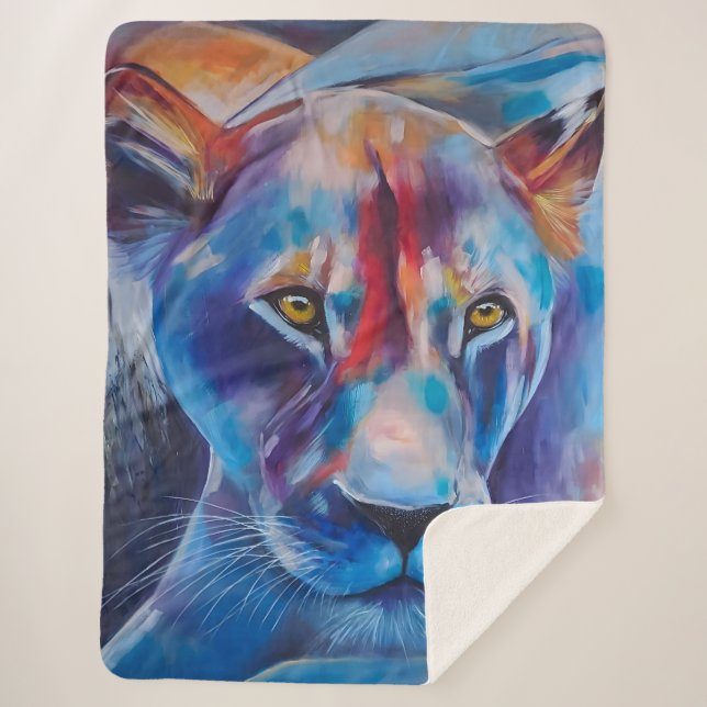 Manta Sherpa Hand Painted Wild Cat Portraitng (Anverso)