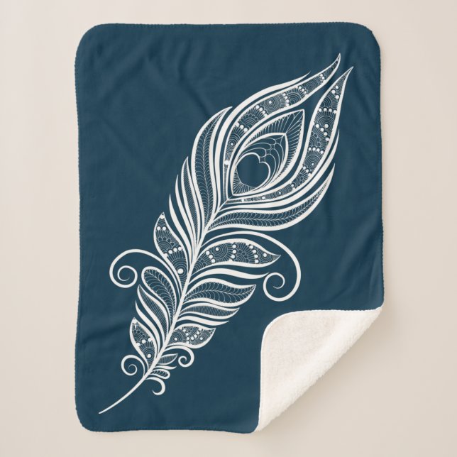 Manta Sherpa Handdrawn peacock feather in henna style (Anverso)