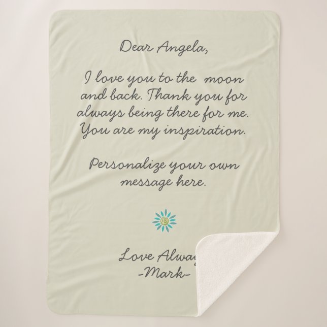 Manta Sherpa handwritten love letter or message custom  (Anverso)