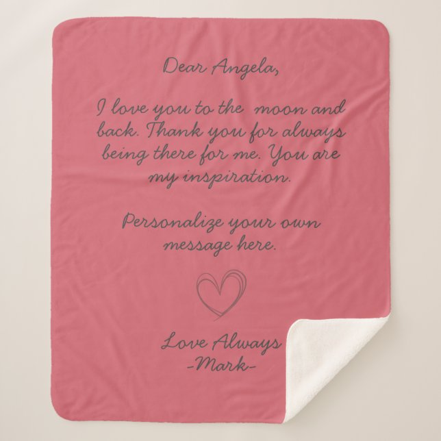 Manta Sherpa handwritten love letter or message custom (Anverso)