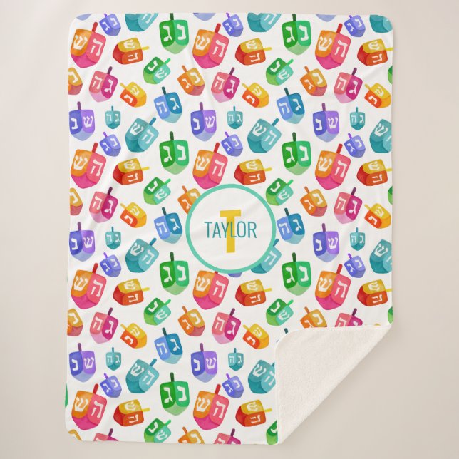 Manta Sherpa Hanukkah Dreidels vacaciones acuáticas con arcoiri (Anverso)