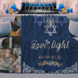 Manta Sherpa Hanukkah Miracle Navy Blue Beautiful Family Photo