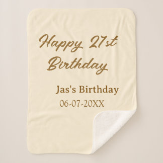 Manta Sherpa Happy 21st birthday brown pastel yellow name date 