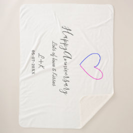 Manta Sherpa Happy anniversary pink blue heart name date simple