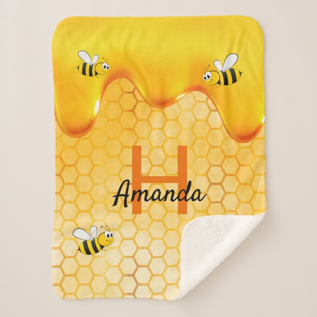 Manta Sherpa Happy Bumble abejas honeycomb miel nombre goteo (Anverso)