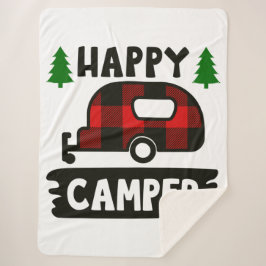 Manta Sherpa Happy Camper Buffalo Plaid Sherpa Blanket