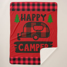 Manta Sherpa Happy Camper Red Buffalo Plaid Sherpa Blanket