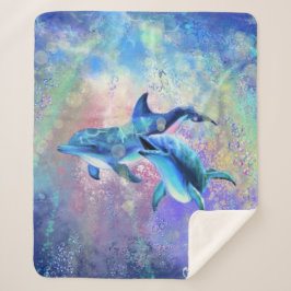 Manta Sherpa Happy Dolphin Couple Sherpa Blanket