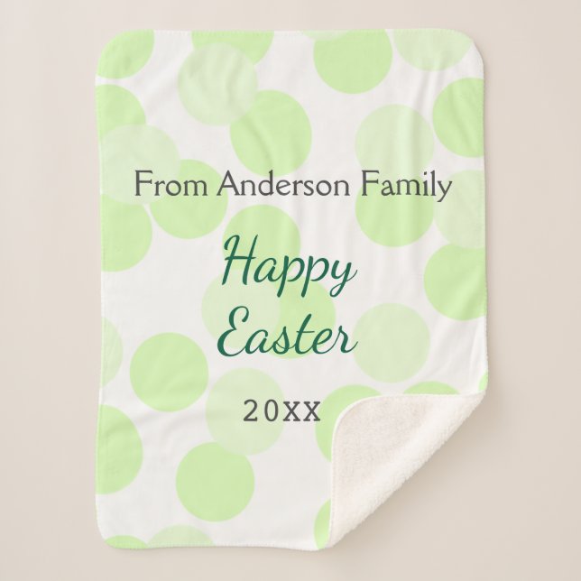 Manta Sherpa Happy Easter gray green polka dots family name (Anverso)