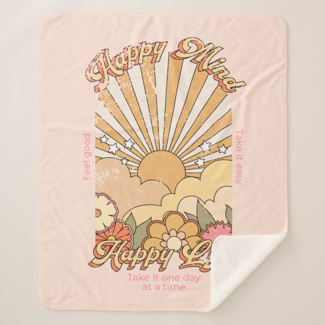 Manta Sherpa Happy Mind Happy Life Hippy Groovy Vibes (Anverso)
