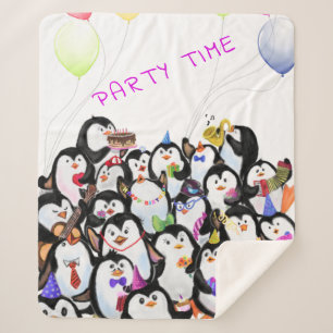 Manta Sherpa Happy Penguins Sherpa Blanket - Texto Personalizad