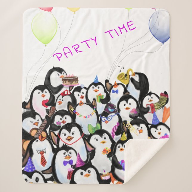 Manta Sherpa Happy Penguins Sherpa Blanket - Texto Personalizad (Anverso)