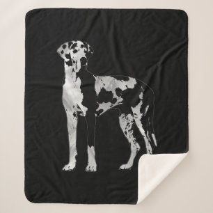 Manta Sherpa Harlequin great dane - perla y plata