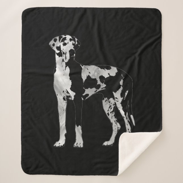 Manta Sherpa Harlequin great dane - perla y plata (Anverso)