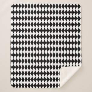 Manta Sherpa Harlequin Patrón de diamante blanco y negro