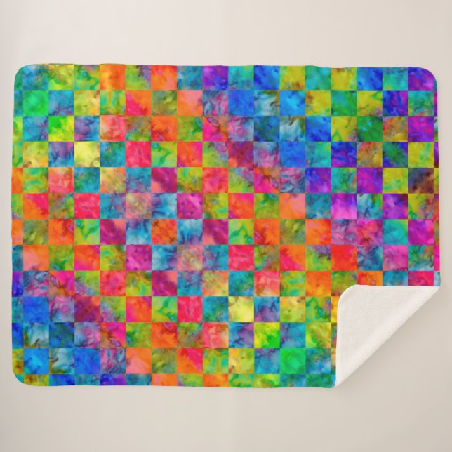 Manta Sherpa [Harlequin Tie-Dye] Fractal de diamante verificado (Anverso (horizontal))