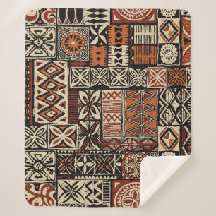 Manta Sherpa Hawaiian style tapa tribal fabric abstract patchwo