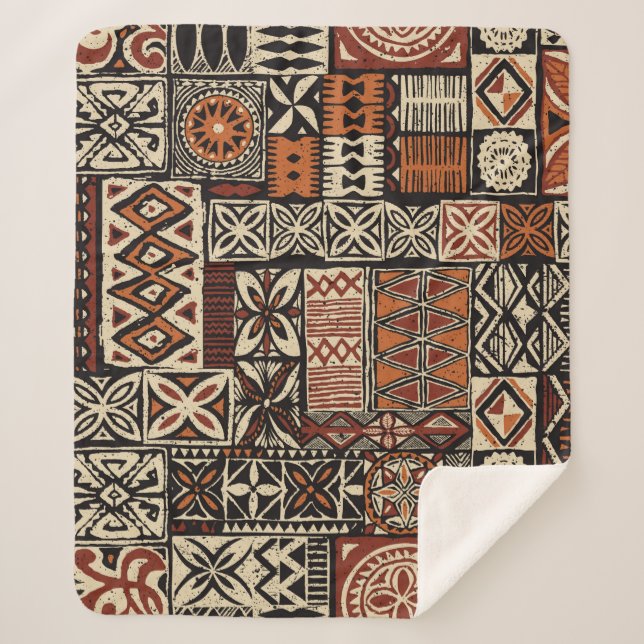 Manta Sherpa Hawaiian style tapa tribal fabric abstract patchwo (Anverso)