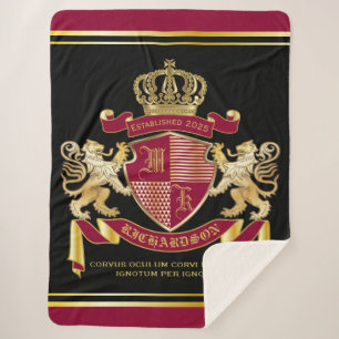 Manta Sherpa Haz tu propio escudo de armas rojo León de Oro