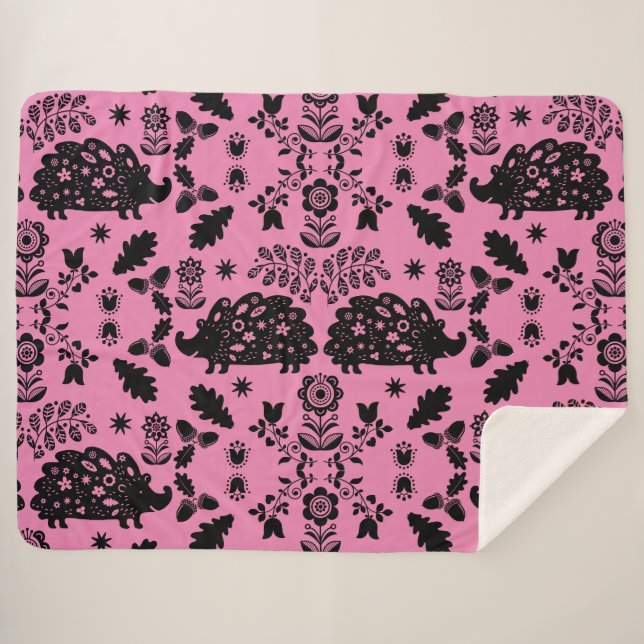 Manta Sherpa Hedgehog Folk Art (Anverso (horizontal))