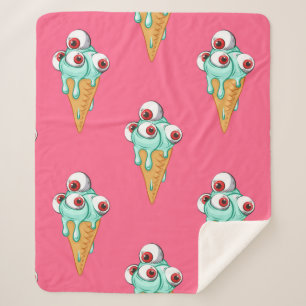 Manta Sherpa Helado azul con ojos. Fondo rosa. Marismas
