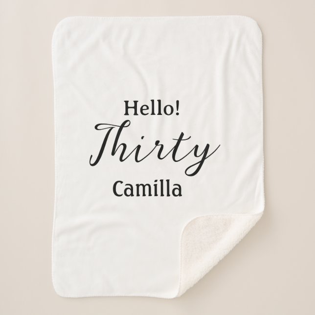 Manta Sherpa Hello thirty birthday name simple minimal elegant  (Anverso)