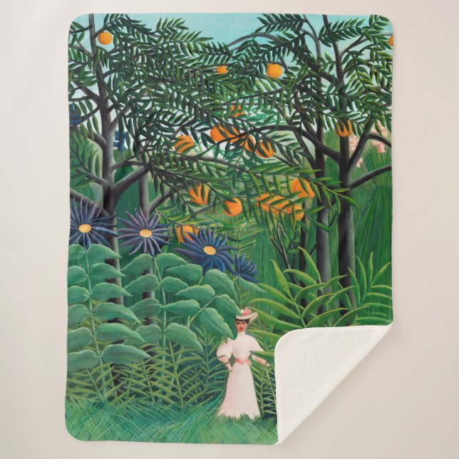 Manta Sherpa Henri Rousseau - Mujer caminando en un bosque exót (Anverso)