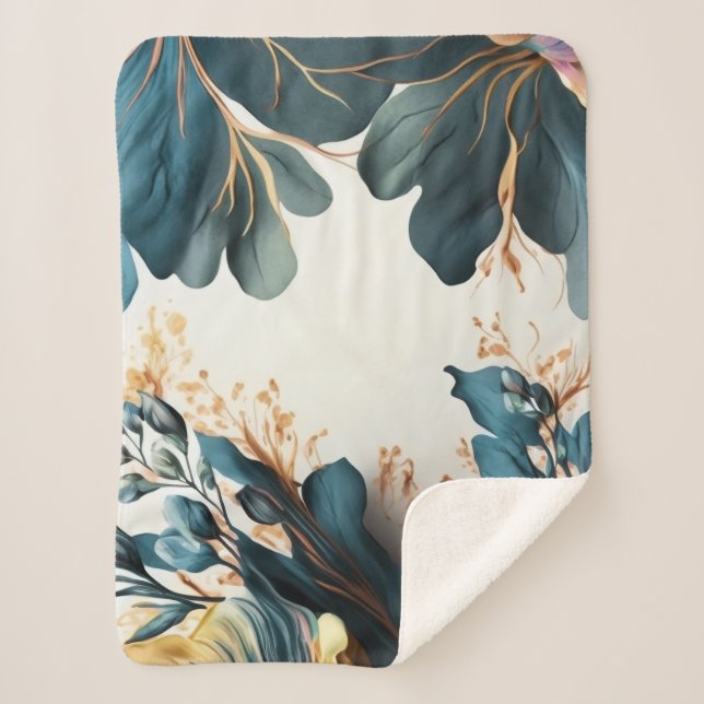 Manta Sherpa Hermosa acuarela floral (Anverso)