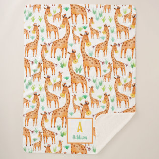Manta Sherpa Hermosa acuarela Giraffe Animal Personalizado