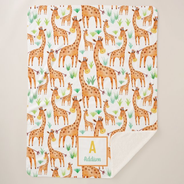 Manta Sherpa Hermosa acuarela Giraffe Animal Personalizado (Anverso)