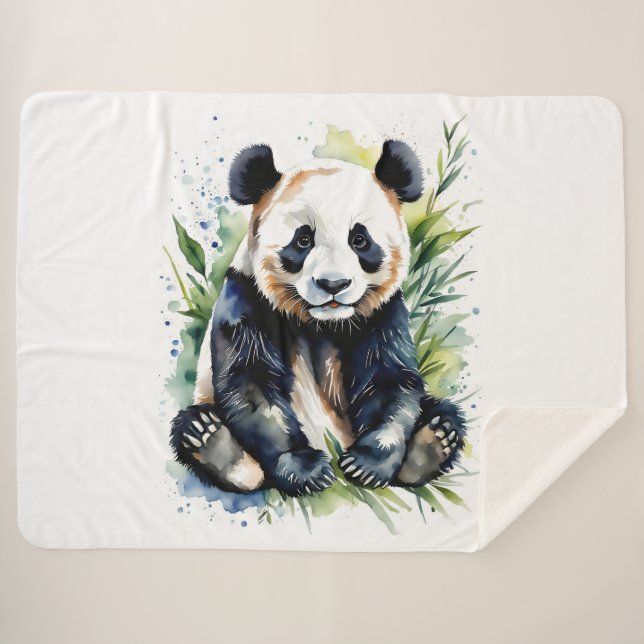 Manta Sherpa Hermosa acuarela Panda Bear (Anverso (horizontal))