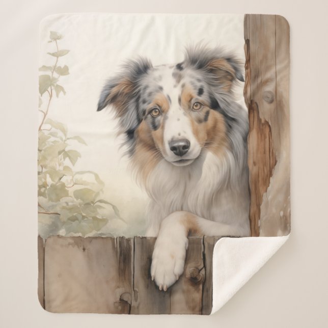 Manta Sherpa Hermosa azul Merle Aussie (Anverso)