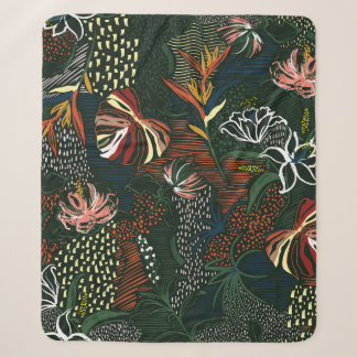 Manta Sherpa Hermosa flor dibujada a mano retro , palma tropica