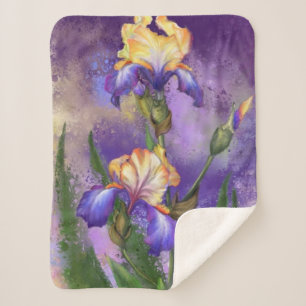 Manta Sherpa Hermosa Flor Iris - Pintura de arte mezclado