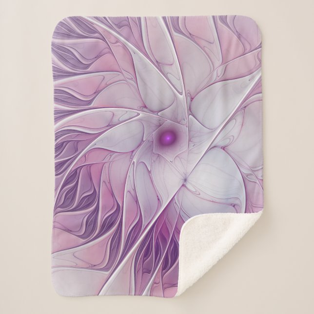Manta Sherpa Hermosa Flor Rosa Moderna Resumen Arte Fractal (Anverso)