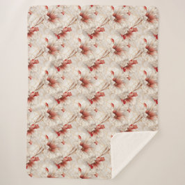 Manta Sherpa Hermosa Flora Blanca Roja