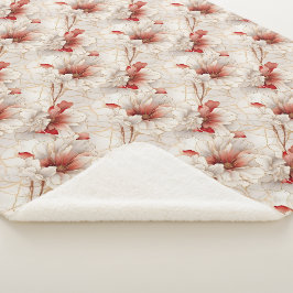 Manta Sherpa Hermosa Flora Blanca Roja