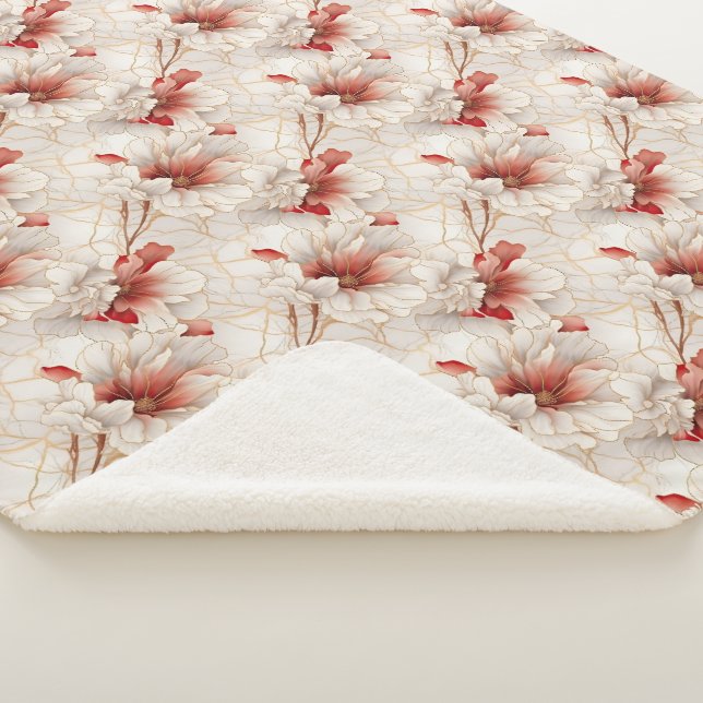 Manta Sherpa Hermosa Flora Blanca Roja (3/4)