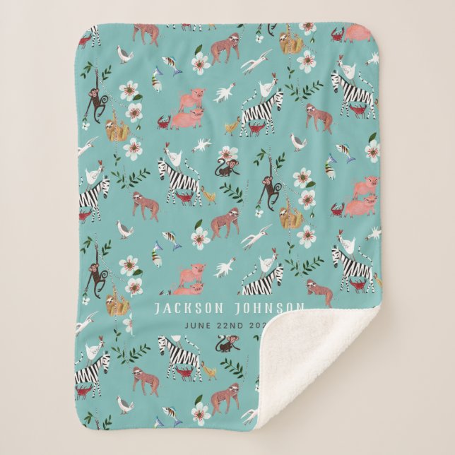 Manta Sherpa Hermosa guardería de animales azules perezoso, ceb (Anverso)