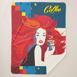 Manta Sherpa Hermosa mujer de moda con taza de café moderna