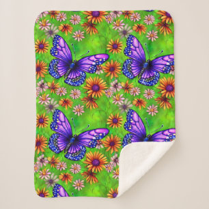 Manta Sherpa Hermosa pradera de mariposa morada