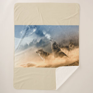 Manta Sherpa Hermosas Estrellas Foggy Night Wolfs Howl