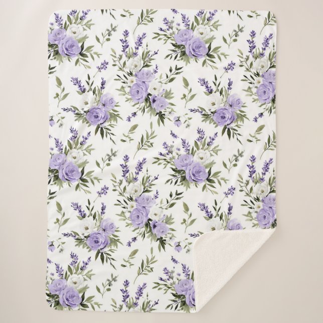Manta Sherpa Hermosas Flores de Lavanda  (Anverso)
