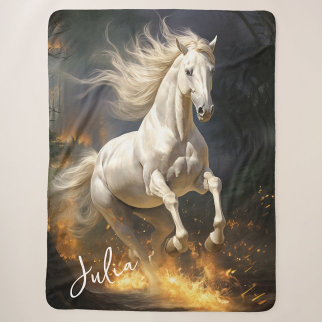 Manta Sherpa Hermoso caballo blanco toscado (Anverso)