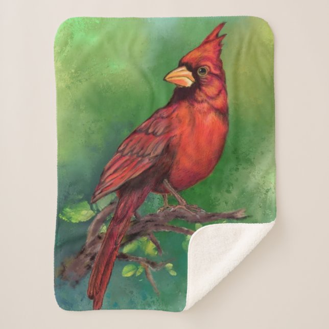 Manta Sherpa Hermoso cardenal rojo del norte pintando arte  (Anverso)