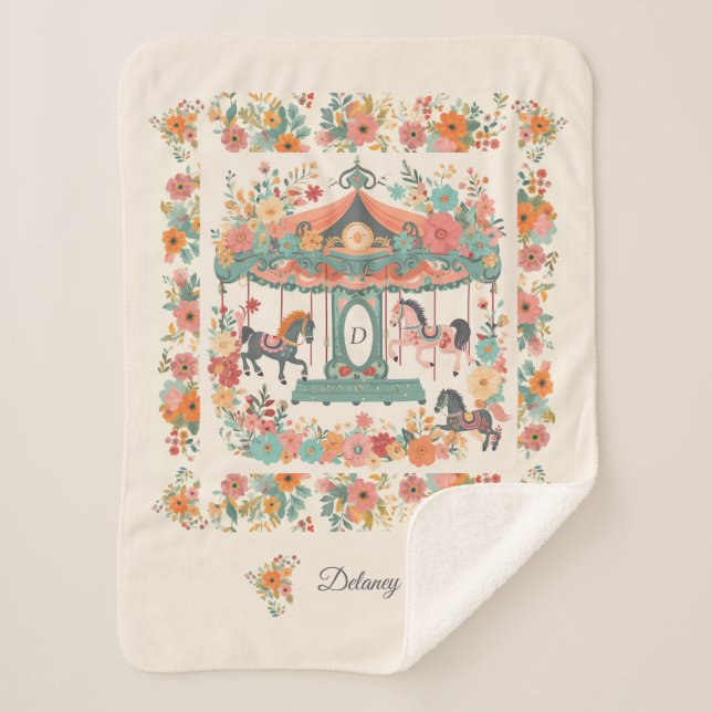 Manta Sherpa Hermoso carrusel bucal Personalizado Monograma (Anverso)